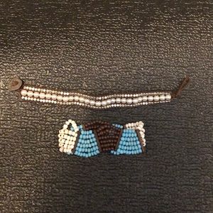 Beaded leather and beaded elastic bracelet